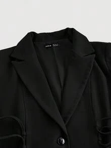 SHEIN MOD 复古系带装饰腰部外套和裤子套装 - 黑色 - 查看 4