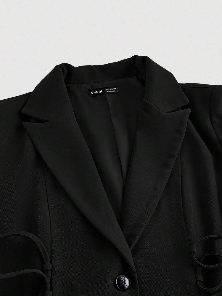 SHEIN MOD Conjunto de Jaqueta e Calça com Decoração de Cadarço Vintage - Preto - Visão 4