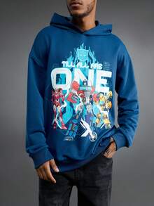Transformers X SHEIN Men's Casual Robot Print Drop Shoulder Hoodie, Autumn - Blue - View 5