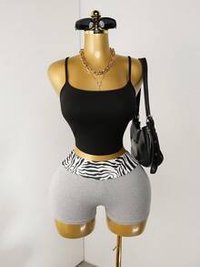 Zolique EZwear 豹紋和斑馬紋女士短褲套裝，夏季休閒、日常穿著、瑜珈褲 - 彩色 - 查看 4