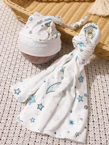 SHEIN 2件套新生儿月亮印花襁褓毯和帽子拍照服装套装 - 彩色 - 查看 2