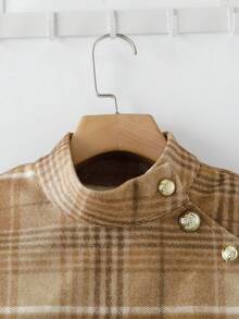 GlowEve Women's Single-Breasted Plaid Woolen Cloak, Elegant Casual Street Style Everyday Commute Business Romantic Date Party Christmas, Camel Color Midi Coat For Autumn/Winter