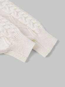 ROMWE 浪漫厚针织 Z 字纹深灰色露肩灯笼袖套头毛衣 - 米色 - 查看 3