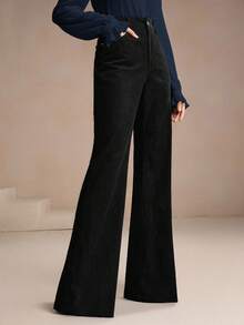 Anewsta 女士黑色灯芯绒裤，铆钉口袋设计，优雅商务休闲喇叭裤，适合秋冬季穿着