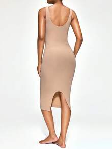 SHAPORA Women's Solid Color Casual Top Style Bodycon Dress - Apricot - View 6