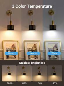 Teckwe Đèn tường, Đèn trang trí phòng ngủ, phòng khách, đèn điều chỉnh ánh sáng - Vàng + Đen - Xem 5