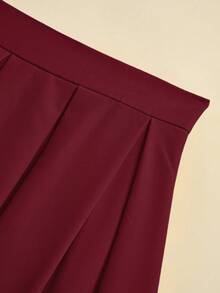 Sweetra Falda plisada de línea A casual para mujer, versátil para primavera y otoño - Burdeos - Ver 7
