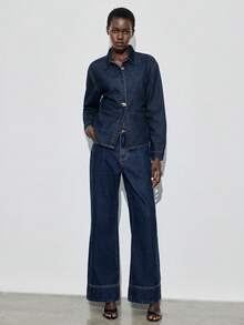 Maija Women's Casual Washed Low-Waist Flare Leg Jeans, Suitable For Urban Commuting And Business Casual, Autumn/Winter - Medium Wash - View 3