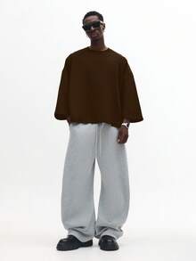 SUMWON Men's Oversized Long Sleeve Crew Neck Sweatshirt Casual Pullover Top Fall Winter Comfort Wear Plain - Coffee Brown - View 3