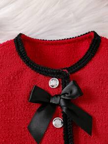 SHEIN Elladie kids Ensemble élégant 2 pièces pour bébé fille : jupe plissée et veste, convient pour les fêtes et les événements officiels, tenue de Noël rouge et noire pour bébé fille, première Noël, ensemble deux pièces d'hiver pour bébé fille, jupe set - Rouge - Voir 8