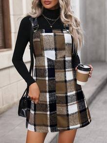 SHEIN LUNE Vestido corto con bolsillo y estampado de cuadros para mujer, otoño/invierno - Multicolor - Ver 6