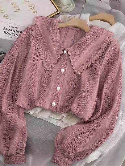 Franclia 新款时尚蕾丝甜美优雅彼得潘领女士长袖衬衫