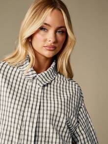 MISSGUIDED Oversized Check Bomber Jacket With Concealed Zipper Casual Lightweight Outerwear For Fall Spring - Black - View 4