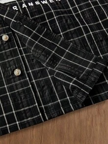 SWAVVY 男士格子长袖二合一衬衫，适合秋季穿着 - 黑色 - 查看 5