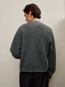 RONVEXI Áo khoác cardigan dệt kim dài tay, màu trơn, kiểu dáng thường ngày, dành cho nam, thích hợp mặc mùa thu/đông. Áo cardigan dệt kim cài nút màu xám dành cho nam, thuộc bộ sưu tập mùa thu. - Màu xám đen - Xem 3
