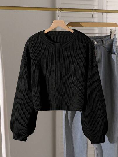 Solid Color Casual Loose Pullover Sweater For Women, Round Neck, Autumn/Winter New, Versatile Knitted Top, Short Style Sweater Teen Jumper Clothes Solid Color Sweater Long Sleeve Tops Clothes Tween Girl Clothes Sweaters Teen Girl Tops Aesthetic Long Sleeve Tops Cute Sweater Cute Tops For Women Long Sleeve Sweater Cropped Sweater Teenage Girls Clothes Korean Teen Outfits Aesthetic Clothes Oversized Sweater