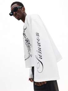 SUMWON Men T-Shirts,Printed Long Sleeve T-Shirt - Fresh White Design With Cool Racing Elements, Comfortable And Breathable, Perfect For Street Fashion And Everyday Casual Wear, Must-Have Fashion Item - White - View 4