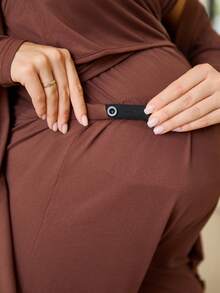 SHEIN 3pcs Maternity Casual Nursing Tank Top, Pants And Jacket Set, Autumn