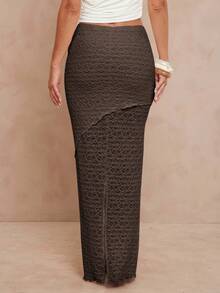 Lumalex 女士贝壳金属装饰波浪下摆低腰层叠半身裙 - 棕色 - 查看 2