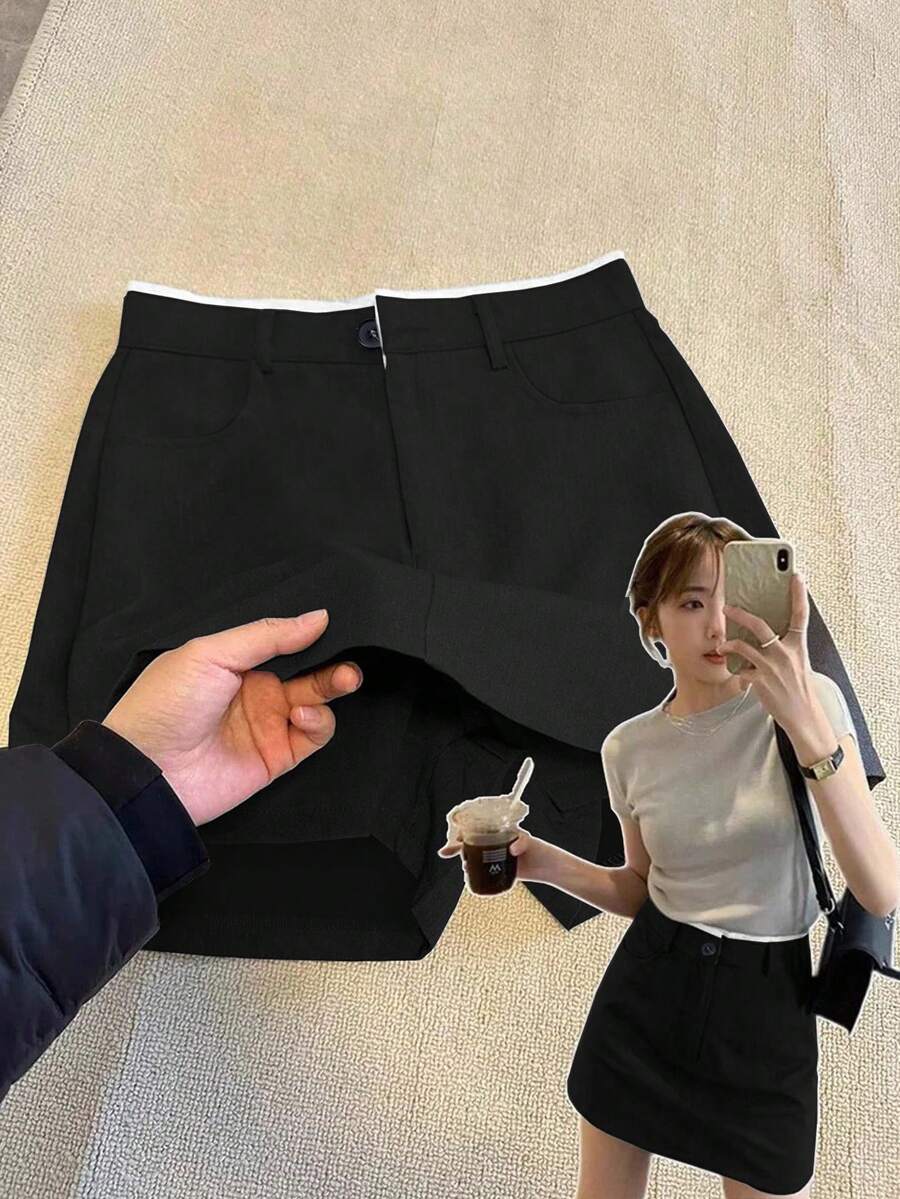 GlowEve CURVE Plus Size Women Casual Pocket 2 In 1 Skort - Black - View 1