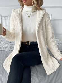 SHEIN Clasi Cárdigan con capucha de felpa informal para mujer de talla grande, de manga larga, para otoño/invierno