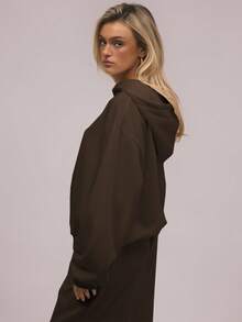 MUSERA 超大款抓绒连帽卫衣，适合毕业季、返校季、毕业典礼、教师节等场合，女士款，适合返校季、冬季、春季、夏季、假期休闲穿着。 - 巧克力棕 - 查看 2