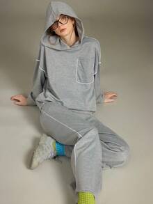 Elnivra Women's Minimalist Sporty Casual Long Sleeve Sweatshirt And Skirt Set - Grey - View 3