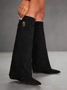 CUCCOO SZL Women's Pointed Toe Metal Decor Fashion High Heel Knee-High Boots For Christmas Valentine's Day