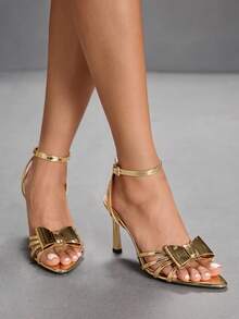 CUCCOO SZL Women's Pointed Toe Bow Decor Fashion High Heel Sandals, Suitable For Daily Wear For Christmas - Gold - View 1