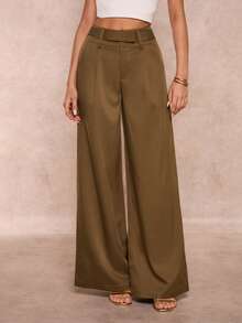 SHEIN Glamour Women's Mocha Brown Belted Wide Leg Casual Pants, Elegant Office Commute Versatile Women's Trousers, Women's Brown Long PantsWomen At WorkUrban Comforttrendy Basic AuRetro ChicMinimalism AUMarine Stylegirly Auaffordablefashion