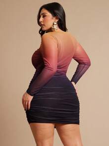 SHEIN BAE Váy mini tay dài màu ombre thanh lịch cỡ lớn cho nữ, mùa thu/đông - Nhiều màu - Xem 2