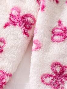 Girls Cute & Fashionable Winter Pajamas Set, Long Sleeve Top With Embroidered Bowknot, Plush Butterfly Print Pants - Pink - View 8