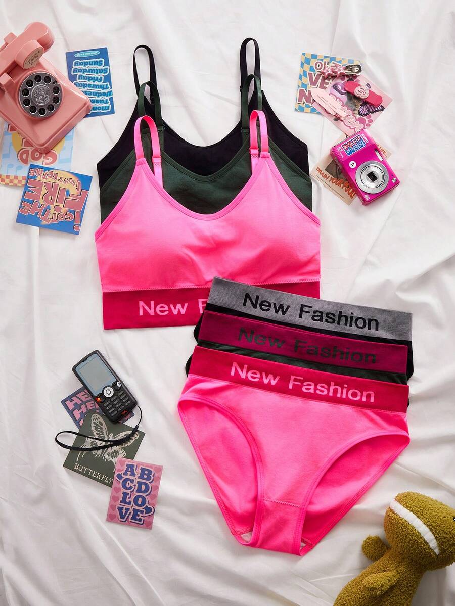 SHEIN 6 Stücke/Set farbenfrohe, modische Lingerie-Sets für Mädchen - Verschiedenfarbig - Übersicht 1