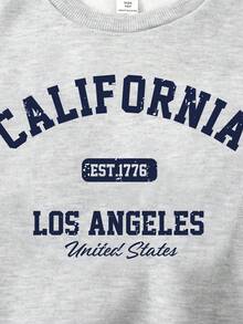 SHEIN Girlism 少女休闲校园街头风英文字母数字图案圆领卫衣搭配褶皱阔腿直筒裤针织运动套装，灰色返校装 - 淺灰色 - 查看 6