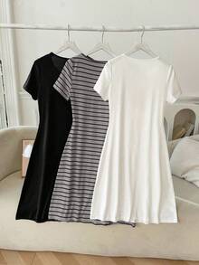 3pcs/Set Striped Dress Set, Minimalist & Fashionable, Suitable For Summer - Multicolor - View 2