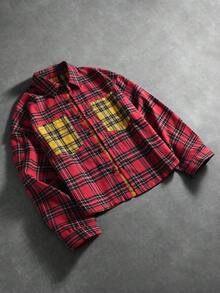 PAVTROS Manfinity Streetrush Men's Street-Style Popular INS Matching.Men's Streetwear,Men's Contrast Plaid Long Sleeve Shirt Collar Shirt,Cotton,Long Sleeve Shirts,Red Plaid Shirt,Christmas,Street Style, Boyfriend Gift Vintage Jacket Cropped Men Jacket Plaid Jacket Men - Multicolor - View 8