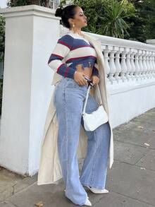 NegzBox 女式宽松口袋阔腿休闲牛仔裤 - 淺色水洗藍 - 查看 6