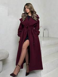 Jemour Áo khoác dài tay màu đỏ tía đơn giản cài nút phía trước cho nữ, trang phục thường ngày giản dị, áo khoác len dài màu đỏ tía cổ điển, ấm áp và dày dặn vào mùa đông, trang phục khoét rỗng, trang phục lễ tạ ơn cho phụ nữ, trang phục Halloween cho phụ nữ, áo khoác dài mùa đông, trang phục giáng sinh cho phụ nữ, áo khoác dài cho phụ nữ, trang phục mùa thu cho phụ nữ - Màu Đỏ Sâu - Xem 1