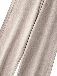 EMERY ROSE Women's Elegant Loose Long Sleeve Tie-Waist Knit Sweater & Pants Set, Plus Size, Suitable For Outings, Parties, Wedding Guests, Autumn/Winter - Apricot - View 4