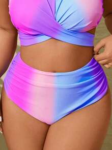 Swim Vcay Plus Size Women Ombre Print Casual Swim Bottoms For Summer Beach Vacation