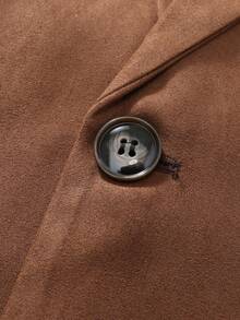 Manfinity Mode 男士纯色翻领单排扣休闲西装长袖西装外套，棕色，优雅男士时尚商务正装 - 咖啡棕 - 查看 4