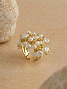 Opalesca Pearl Open Ring,Outfits,Old Money,Beaded,Wedding/Bridal Accessories,Fairycore/Fairy,Pearl,Flower,Fall/Autumn/Winter,For Mom/Women/Girl/Mother,Elegant,Premium - Multicolor - View 3