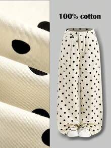 SHEIN MOD Women's Polka Dot Print Casual Jeans, Cute High Waisted Wide Leg Loose Jeans, Winter Christmas New Year Thanksgiving Graduation Chic Jeans - White - View 7