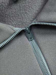 SHEIN 两件套女装，秋冬新款，深灰色立领拉链连帽衫，搭配罗纹袖口长袖运动裤，LA字母印花，舒适休闲，母女装 - 灰色 - 查看 8