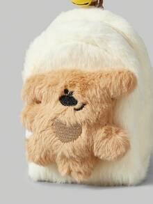 ROMWE Kawaii 毛绒布零钱包卡通钥匙扣毛绒零钱包 - 咖色 - 查看 4