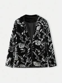 Maija Velvet Floral Sequin Embellished Party/Christmas Blazer For Women, Winter Clothes, Autumn Clothes , Halloween Costumes, Halloween Cosplay, Christmas Party , New Year Clothes , New Year Women,Thanksgiving Outfit For Women,Luxurious Party Attire, Old Money Style, Unique, Vintage Modern,Black Blazer