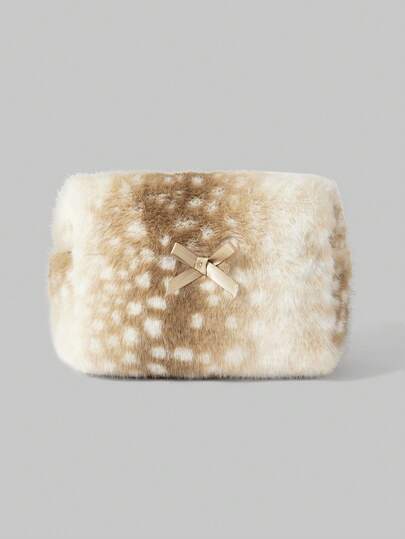 ROMWE Fairycore Fluffy Deer Design Soft Bow Makeup Bag/Pouch