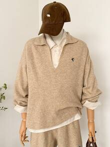 Muvela 两件套女士优雅套装：Polo领长袖羊毛衫和短裤套装，复古学院风，适合感恩节、圣诞节、新年派对，休闲又时尚。