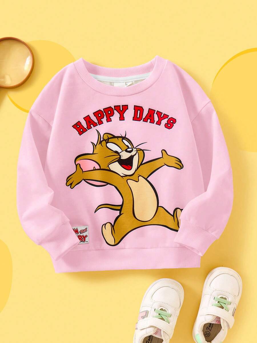 TOM & JERRY X SHEIN 少女卡通杰瑞字母图案圆领休闲可爱卫衣