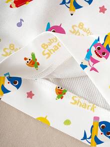 BABY SHARK X SHEIN 女婴休闲可爱鲨鱼印花圆领运动衫，秋季